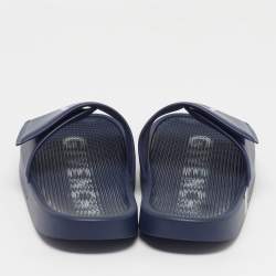 Pre Owned Givenchy Logo Print Debossed Size 43 Navy Blue Leather Flat Slide