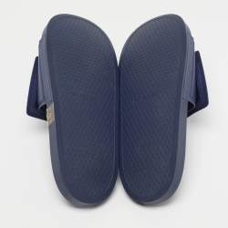 Pre Owned Givenchy Logo Print Debossed Size 43 Navy Blue Leather Flat Slide