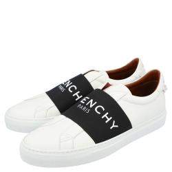 Pre Owned Givenchy White/Black Leather Urban Street Logo Slip On Sneakers Size 41