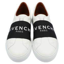 Pre Owned Givenchy White/Black Leather Urban Street Logo Slip On Sneakers Size 43