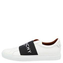 Pre Owned Givenchy White/Black Leather Urban Street Logo Slip On Sneakers Size 43