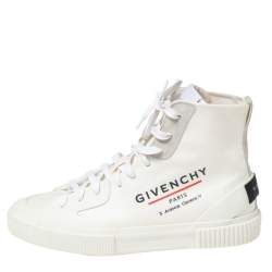 Givenchy White Logo Print Coated Canvas And Rubber Tennis Light High Top Sneakers Size 42