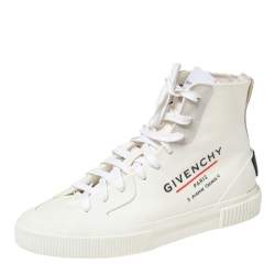 Givenchy White Logo Print Coated Canvas And Rubber Tennis Light High Top Sneakers Size 42
