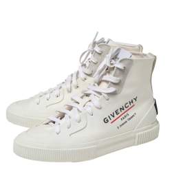 Givenchy White Logo Print Coated Canvas And Rubber Tennis Light High Top Sneakers Size 42