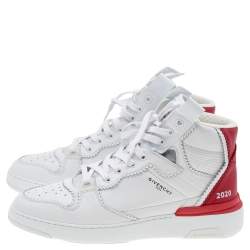 Pre Owned Givenchy White/Red Leather Wing High Top Sneakers Size 42