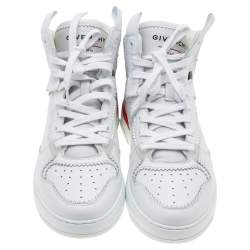 Pre Owned Givenchy White/Red Leather Wing High Top Sneakers Size 42