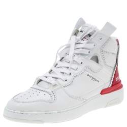 Pre Owned Givenchy White/Red Leather Wing High Top Sneakers Size 42