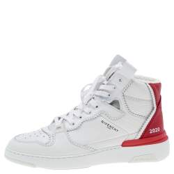 Pre Owned Givenchy White/Red Leather Wing High Top Sneakers Size 42