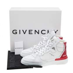 Pre Owned Givenchy White/Red Leather Wing High Top Sneakers Size 42