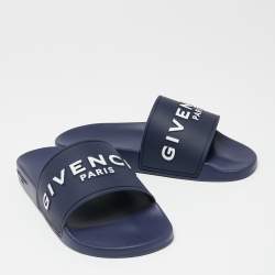 Givenchy Navy Blue Rubber Logo Slides Size 41