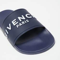 Givenchy Navy Blue Rubber Logo Slides Size 41