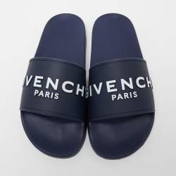 Givenchy Navy Blue Rubber Logo Slides Size 41