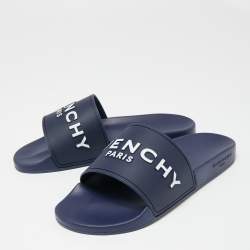 Givenchy Navy Blue Rubber Logo Slides Size 41