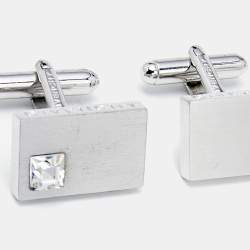 Givenchy Silver Tone Crystal Embedded Rectangle Cufflinks