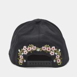 Pre Owned Givenchy Paris Black Logo Canvas Floral Embroidered Cap