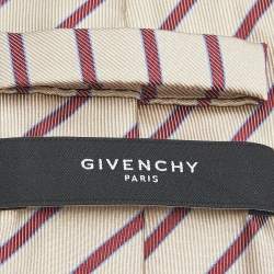 Pre Owned Givenchy Beige Diagonal Striped Silk Tie