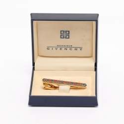 Pre Owned Givenchy Gold Tone Metal and Multicolor Resin Inlay Tie Clip 