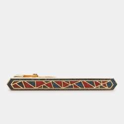 Pre Owned Givenchy Gold Tone Metal and Multicolor Resin Inlay Tie Clip 