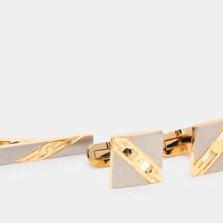 Pre Owned Givenchy  Two Tone Hardware Chain Detail Tie Clip Bar and Cufflinks