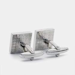 Pre Owned Givenchy Logo Enamel Silver Tone Cufflinks