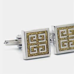 Pre Owned Givenchy Logo Enamel Silver Tone Cufflinks