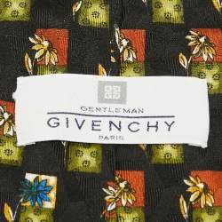 Pre Owned Givenchy Black Geometric Floral Print Silk Traditional Tie