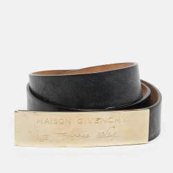 Pre Owned Givenchy Logo Plague L Belt Black Leather