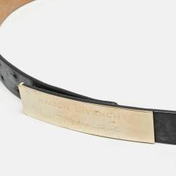 Pre Owned Givenchy Logo Plague L Belt Black Leather