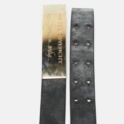 Pre Owned Givenchy Logo Plague L Belt Black Leather