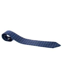 Givenchy Blue Chequered Jacquard Silk Tie