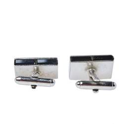 Givenchy Silver Tone Crystal Embedded Rectangle Cufflinks