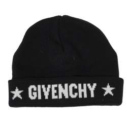 Pre Owned Givenchy Black Star Logo Intarsia Knit Cashmere Beanie