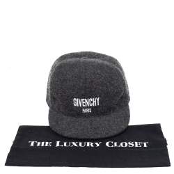 Pre Owned Givenchy Charcoal Grey Logo Embroidered Wool Baseball Cap 