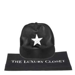 Pre Owned Givenchy Black Leather & Mesh Star Detail Baseball Cap S