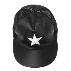 Pre Owned Givenchy Black Leather & Mesh Star Detail Baseball Cap S