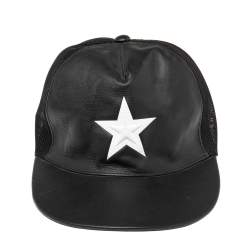 Pre Owned Givenchy Black Leather & Mesh Star Detail Baseball Cap S