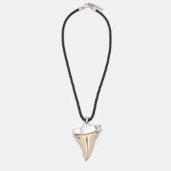 Givenchy Two Tone Shark Tooth Braided Leather Cord Necklace