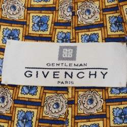 Givenchy Vintage Yellow & Blue Floral Motif Silk Tie