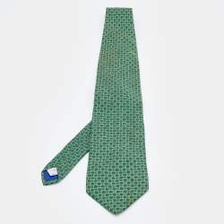 Givenchy Gentleman Green Geometric Printed Silk Traditional Tie