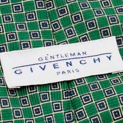 Givenchy Gentleman Green Geometric Printed Silk Traditional Tie