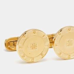 Givenchy Gold Tone Logo Round Cufflinks