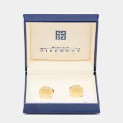 Givenchy Gold Tone Logo Round Cufflinks