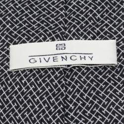 Givenchy Black Check Logo Pattern Silk Traditional Tie