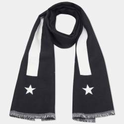 Givenchy White & Black Star Striped Wool Reversible Scarf