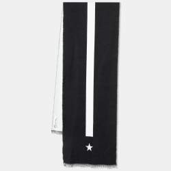 Givenchy White & Black Star Striped Wool Reversible Scarf