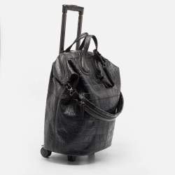 Givenchy Black Croc Embossed Leather Nightingale Trolley Luggage