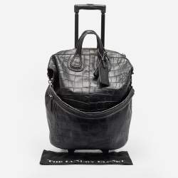 Givenchy Black Croc Embossed Leather Nightingale Trolley Luggage