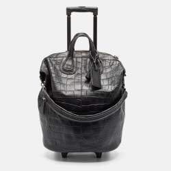 Givenchy Black Croc Embossed Leather Nightingale Trolley Luggage