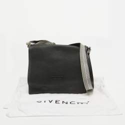 Givenchy Black Leather Logo Embossed Flap Messenger Bag