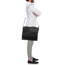 Givenchy Black Leather Logo Embossed Flap Messenger Bag